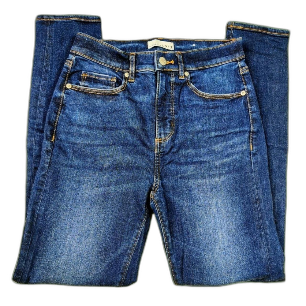 LOFT Women’s The Skinny Dark Wash Stretch Jeans Size 26/2 Blue Mid Rise Denim